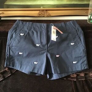 NWT Vineyard Vines Women Khaki Shorts EMBROID WHALE Navy Size 4